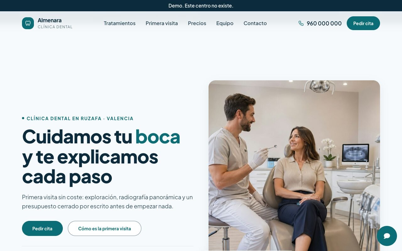 Captura de la demo: portada de la web